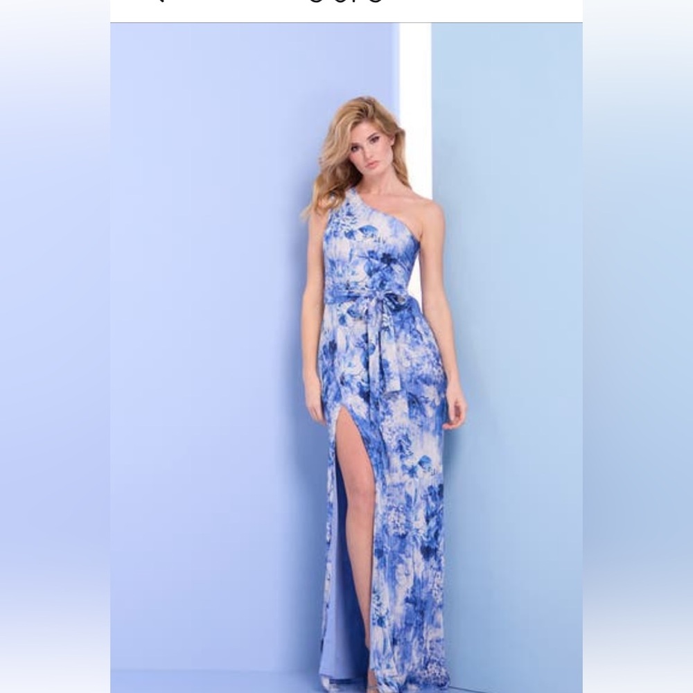 Dress the Population Bella Floral Plisse One-Shoulder Sleeveless Gown